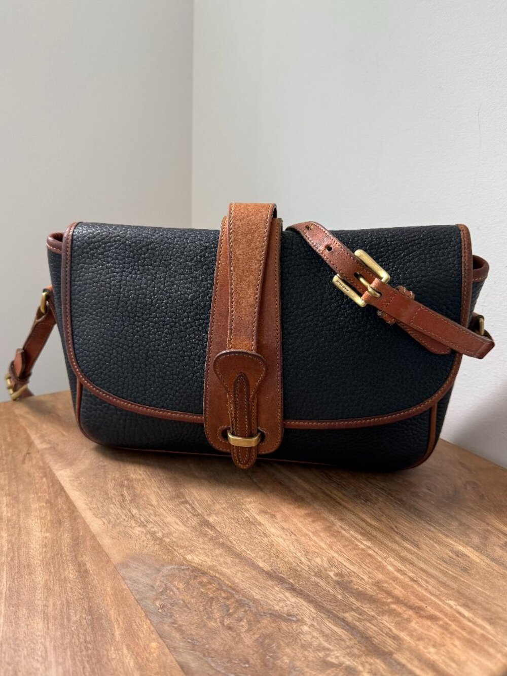 Doony & Burke Vintage Black & Brown Leather Trim Crossbody Bag